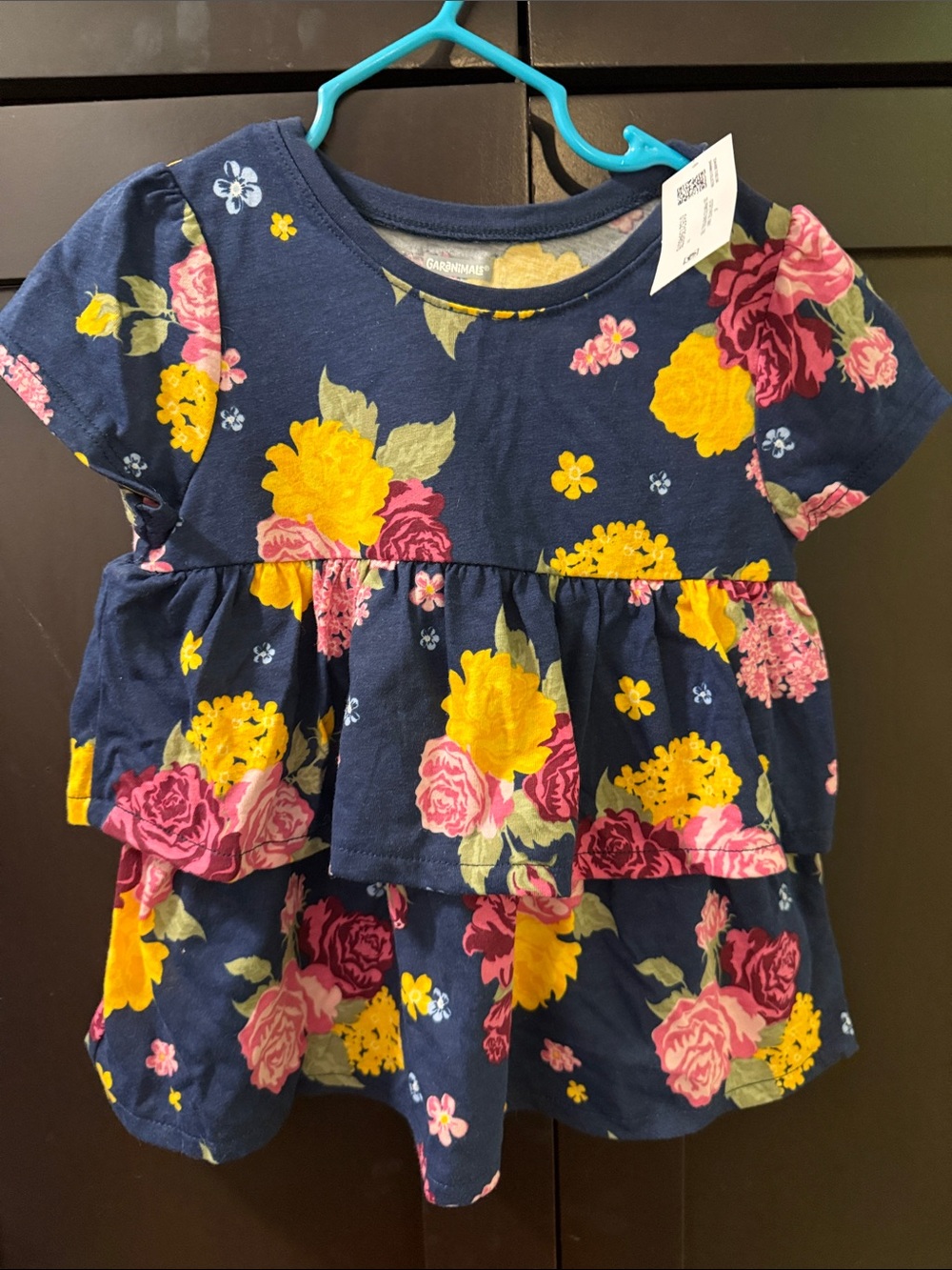 Garanimals Navy Floral Tiered Short Sleeve Tee with Yellow & Pink Blooms 4T